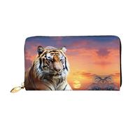 YoupO Wallet Women Long Clutch Wallet Microfiber Leather Zipper Travel Long Purse Tiger Colorful Sunset Printed Mobile Wallet, Black, One Size, Contemporary