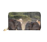 YoupO Wallet Women Long Clutch Wallet Microfiber Leather Zipper Travel Long Purse Two Elephants Playing Printed Mobile Wallet, Black, One Size, Contemporary