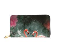YoupO Wallet Women Long Clutch Wallet Microfiber Leather Zipper Travel Long Purse Two Red Flamingos Printed Mobile Wallet, Black, One Size, Contemporary