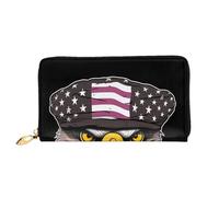 YoupO Wallet Women Long Clutch Wallet Microfiber Leather Zipper Travel Long Purse Us Army Cool American Flag Eagle Printed Mobile Wallet, Black, One Size, Contemporary