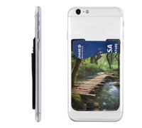 YoupO Wooden Bridge Stream Water Printed Phone Card Holder,Leather Phone Wallet Stick On,Card Holder For Back Of Phone,Compatible With Most Of Cell Phone (Iphone,Android), White, White, One Size