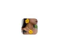 Your Always Charm Gold Flower Earrings Necklace Set Spring Earrings for Women Flower Pendant Necklace White Flower Statement Earring Spring Trendy Jewelry Dresses, Brass, brass