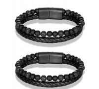 Your Always Charm Lugxb Natural Agate Leather Beads Bracelet 6mm Stone Adjustable Leather Beads Jewelry Gifts, adjustable, Metal, No Gemstone