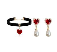 Your Always Charm Queen of Hearts Earrings and Necklace Set Black Choker Vampire Accessories for Women Gothic Costume Jewelry Inspired by Vampire Diaries, Brass, brass
