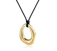 Your Always Charm Round Circle Pendant Necklace Chunky Thick Gold Silver Black Leather Choker Rope Cord Statement Long Dainty Jewelry Gift, L, No Gemstone