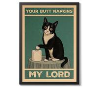 Your Butt Napkins, My Lord Poster, Retro Animal Bathroom Print, Comedy Toilet Wall Art, A4 (Black Frame) - 32.7x24.1cm