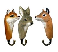 your castle 3 Wall Hooks/Coat Hooks, Made of Wood, Forest Animals: Deer, Fox and Rabbit, with Metal Hooks Handmade