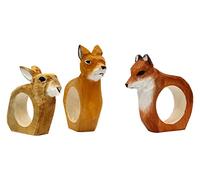 your castle Napkin Rings, Hand Carved, Animal Design - Deer, Fox, Rabbit, Set of 3, Made of Wood, Hand-Painted, Versatile, with Stable Base, 9 x 7 x 2 cm