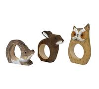 your castle Napkin Rings, Hand Carved, Animal Design - Hedgehog, Owl, Rabbit, Set of 3, Made of Wood, Hand-Painted, Versatile, with Stable Base, 8 x 6 x 2 cm