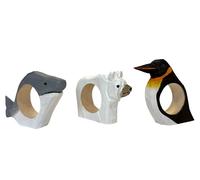 your castle Napkin Rings, Hand Carved, Animal Design - Whale, Penguin, Polar Bear, Set of 3, Made of Wood, Hand-Painted, Versatile, with Stable Base, Approx. 8 x 6 x 2 cm