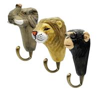 your castle Wall Hooks 3-Piece Set: Elephant/Lion/Monkey Animals Children's Room - Wooden Coat Hooks | Clothes Hooks for Boys & Girls | Children's Wall Coat Rack Animal Motifs Decoration, approx