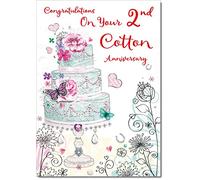 Your Cotton 2nd Wedding Anniversary Card Wedding Cake Medium Size with Plain Envelope