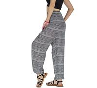 YOUR COZY Boho Aladdin Harem Pants for Women - Lightweight Cotton Rayon Smocked Waist Genie Yoga Trousers for Lounge Travel Festival (Black 3 S)