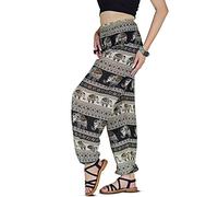 YOUR COZY Boho Aladdin Harem Pants for Women - Lightweight Cotton Rayon Smocked Waist Genie Yoga Trousers for Lounge Travel Festival (Black & White XL)