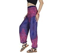 YOUR COZY Boho Aladdin Harem Pants for Women - Lightweight Cotton Rayon Smocked Waist Genie Yoga Trousers for Lounge Travel Festival (Night Sakura L)