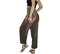 YOUR COZY Boho Aladdin Harem Pants for Women - Lightweight Cotton Rayon Smocked Waist Genie Yoga Trousers for Lounge Travel Festival (Peacock Seaweed M)