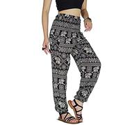 YOUR COZY Boho Aladdin Harem Pants for Women - Lightweight Cotton Rayon Smocked Waist Genie Yoga Trousers for Lounge Travel Festival (Black1 XL)