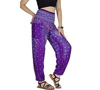 YOUR COZY Boho Aladdin Harem Pants for Women - Lightweight Cotton Rayon Smocked Waist Genie Yoga Trousers for Lounge Travel Festival (Peacock Violet 2XL)