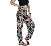 YOUR COZY Boho Aladdin Harem Pants for Women - Lightweight Cotton Rayon Smocked Waist Genie Yoga Trousers for Lounge Travel Festival (Black 2 2XL)