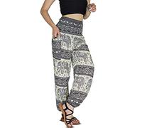 YOUR COZY Boho Aladdin Harem Pants for Women - Lightweight Cotton Rayon Smocked Waist Genie Yoga Trousers for Lounge Travel Festival (White1 3XL)