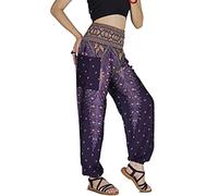 YOUR COZY Boho Aladdin Harem Pants for Women - Lightweight Cotton Rayon Smocked Waist Genie Yoga Trousers for Lounge Travel Festival (Peacock Purple 2XL)