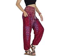 YOUR COZY Boho Harem Pants for Women - Lightweight Cotton Rayon Yoga Lounge Trousers with Drawstring Waist for Travel & Festival (Peacock Red S)