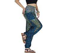 YOUR COZY Boho Harem Pants for Women - Lightweight Cotton Rayon Yoga Lounge Trousers with Drawstring Waist for Travel & Festival (Peacock Sea Green 3XL)