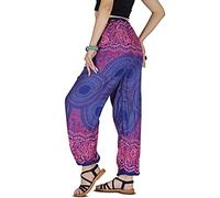 YOUR COZY Boho Harem Pants for Women - Lightweight Cotton Rayon Yoga Lounge Trousers with Drawstring Waist for Travel & Festival (Night Sakura L)