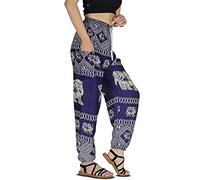 YOUR COZY Boho Harem Pants for Women - Lightweight Cotton Rayon Yoga Lounge Trousers with Drawstring Waist for Travel & Festival (Blue Elephant 2XL)