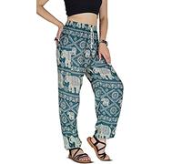 YOUR COZY Boho Harem Pants for Women - Lightweight Cotton Rayon Yoga Lounge Trousers with Drawstring Waist for Travel & Festival (Blue1 2XL)