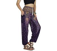 YOUR COZY Boho Harem Pants for Women - Lightweight Cotton Rayon Yoga Lounge Trousers with Drawstring Waist for Travel & Festival (Peacock Purple L)