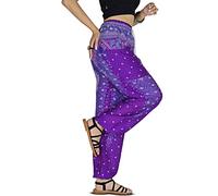 YOUR COZY Boho Harem Pants for Women - Lightweight Cotton Rayon Yoga Lounge Trousers with Drawstring Waist for Travel & Festival (Peacock Violet S)