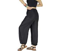 YOUR COZY Boho Harem Pants for Women - Lightweight Cotton Rayon Yoga Lounge Trousers with Drawstring Waist for Travel & Festival (Plain Black M)