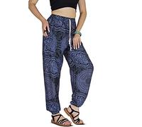 YOUR COZY Boho Harem Pants for Women - Lightweight Cotton Rayon Yoga Lounge Trousers with Drawstring Waist for Travel & Festival (Navy1 L)