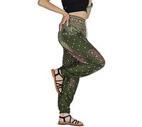 YOUR COZY Boho Harem Pants for Women - Lightweight Cotton Rayon Yoga Lounge Trousers with Drawstring Waist for Travel & Festival (Peacock Forest M)