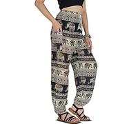 YOUR COZY Boho Harem Pants for Women - Lightweight Cotton Rayon Yoga Lounge Trousers with Drawstring Waist for Travel & Festival (Black & White 3XL)
