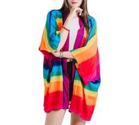 YOUR COZY Boho Kimono Cardigan for Women with Hippie Gypsy Print Lightweight Summer Beach Cover Up & Open Front Bohemian Top (Rainbow)