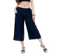 YOUR COZY Cotton Culottes for Women - Loose Wide Leg Palazzo Pants with Elastic Waist and Pockets, Comfy Summer Trousers (Navy_XL)