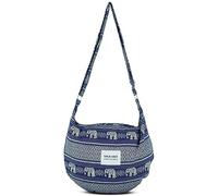 YOUR COZY Crescent Crossbody Bag for Women - Large Boho Cotton Sling Purse with Zipper | Lightweight Hobo Messenger Shoulder Bag (Blue Elephant)