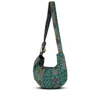 YOUR COZY Hobo Crossbody Bag for Women - Handmade Cotton Boho Purse with Wooden Ring | Lightweight Slouchy Shoulder Sling Tote Bag (Tribe_Seagreen)