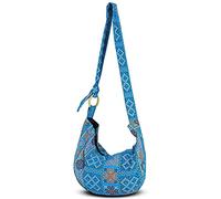 YOUR COZY Hobo Crossbody Bag for Women - Handmade Cotton Boho Purse with Wooden Ring | Lightweight Slouchy Shoulder Sling Tote Bag (Tribe_Sky)