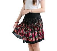YOUR COZY Mini Skirted Delight - Flirty A-Line Mini Skirt for Women with Elastic Waist - Lightweight Rayon Circle Skirt for Summer, Travel & Casual Outings (Black Flower)