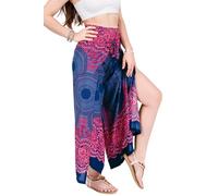 YOUR COZY Women’s Boho Palazzo Pants - Wide Leg Harem Pants for Yoga, Lounge, Festival, Travel - Lightweight Adjustable Waist Hippie Trousers (Night Sakura)