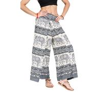 YOUR COZY Wrap Pants for Women - Bohemian Elephant Split Leg Harem Pants High Waist Lightweight Palazzo Hippie Festival Lounge Trousers (White Elephants_L)