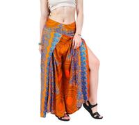 YOUR COZY Wrap Pants for Women - Bohemian Elephant Split Leg Harem Pants High Waist Lightweight Palazzo Hippie Festival Lounge Trousers (Orange Sunflower_L)