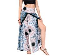 YOUR COZY Wrap Pants for Women - Bohemian Elephant Split Leg Harem Pants High Waist Lightweight Palazzo Hippie Festival Lounge Trousers (Pink Feather_L)