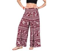 YOUR COZY Wrap Pants for Women - Bohemian Elephant Split Leg Harem Pants High Waist Lightweight Palazzo Hippie Festival Lounge Trousers (Red Elephant_L)
