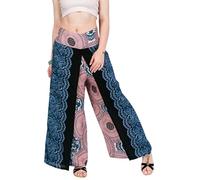 YOUR COZY Wrap Pants for Women - Bohemian Elephant Split Leg Harem Pants High Waist Lightweight Palazzo Hippie Festival Lounge Trousers (Peach Sunflower_L)