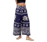 YOUR COZY Wrap Pants for Women - Bohemian Elephant Split Leg Harem Pants High Waist Lightweight Palazzo Hippie Festival Lounge Trousers (Navy Elephant_S)