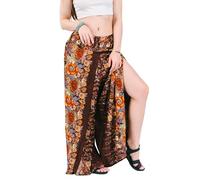 YOUR COZY Wrap Pants for Women - Bohemian Elephant Split Leg Harem Pants High Waist Lightweight Palazzo Hippie Festival Lounge Trousers (Brown Flowers_L)